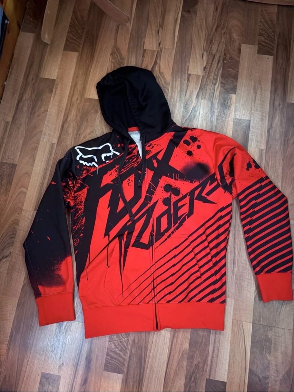 Fox Red and Black Graphic Zip-Up Hoodie Sweater